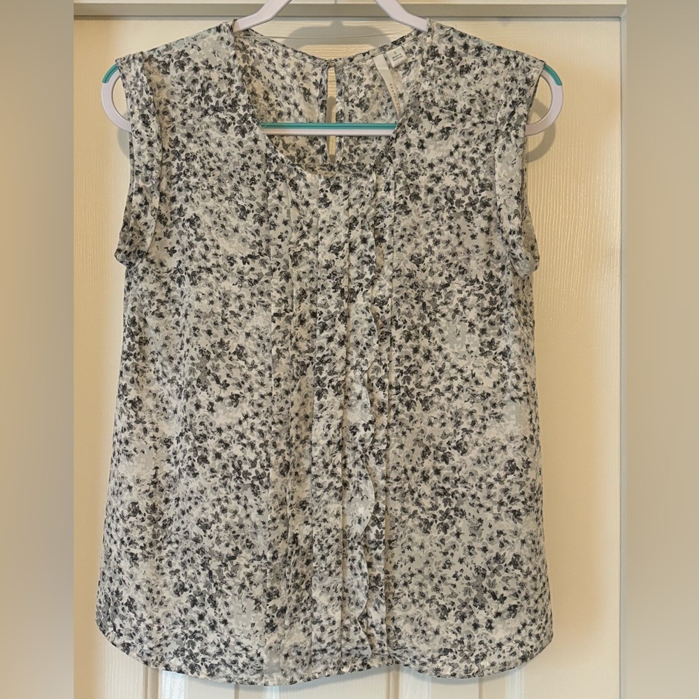 Black and White Floral Blouse, Ruffle Detail